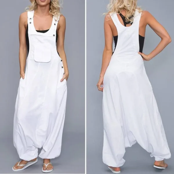 Women Summer Loose Thin Jumpsuits Harem Pants Wide Leg Pants Sleeveless Pockets Bib Jumpsuit Siamese Trousers Large Size S-5XL 1