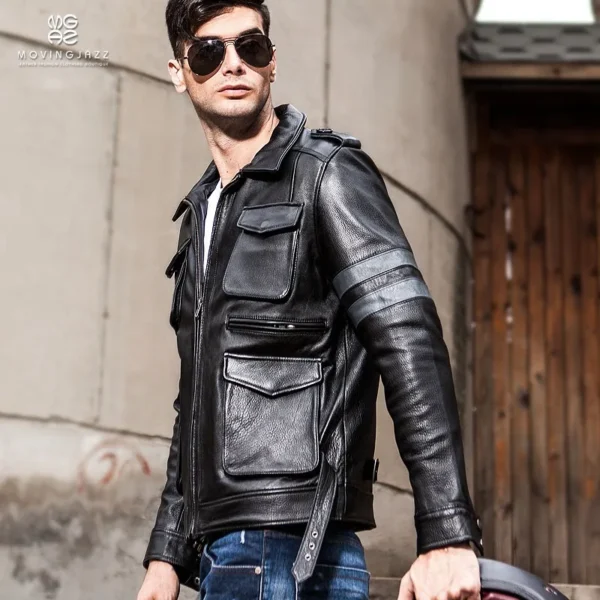 2024 New Hunting M65 Leather Men's First Layer Cowhide Jackets Male Slim Genuine Leather Clothing Black Lapel Motorcycle Coats 1