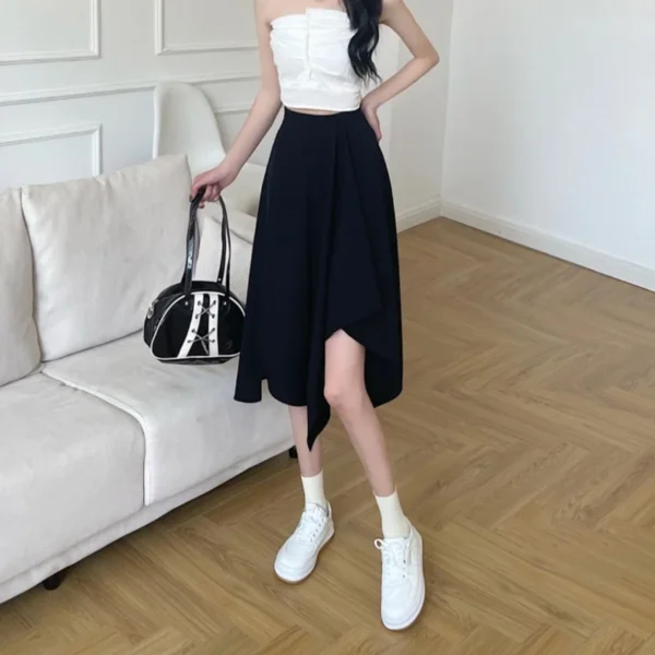 Black Irregular Skirt Women Spring Summer High Waist Thin Mid-length Umbrella Skirts Plus Size Bottoms Vintage Y2k Clothes 2