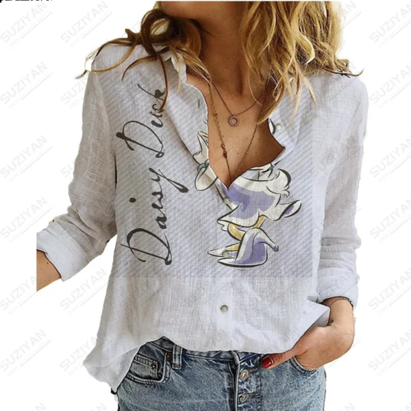 2023 Summer New Women's Long Sleeve Shirt Disney 3D Printed Button Cardigan Temperament Simple Shirt Street Loose Women's Shirt 5