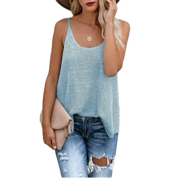 Sexy Knitted Tops for Women Loose Camis Patchwork Streetwear Women Cothing Fashion Tops Sleeveless T Shirt Summer Beachwear Vest 3