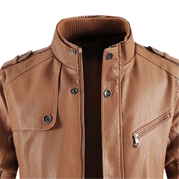 New Winter Long PU Leather Jackets Men Stand Collar Windbreaker Faux Outerwear Motorcycle Casual Warm Leather Coats Man Clothing 6