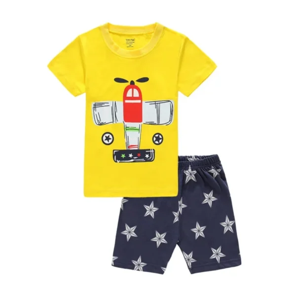 Yellow Dino Boy Clothes Set ROAR Children T-Shirt Plaid Pant Suit Kids Outfit 100% Cotton Tops Panties 2 3 4 5 6 7 Year Clothing 3