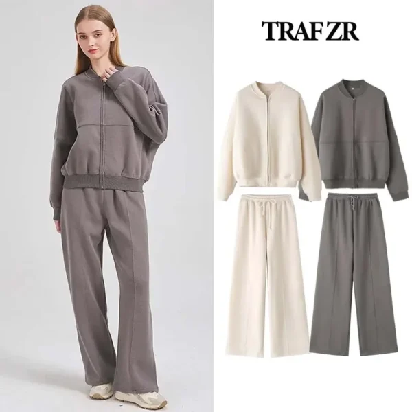 TRAF ZR Zipper Cardigan Sets To Dress Woman Tracksuit Suits Fall Outfits Women Sets Baggy Pants Clothing Long Sleeve Sportswear 1