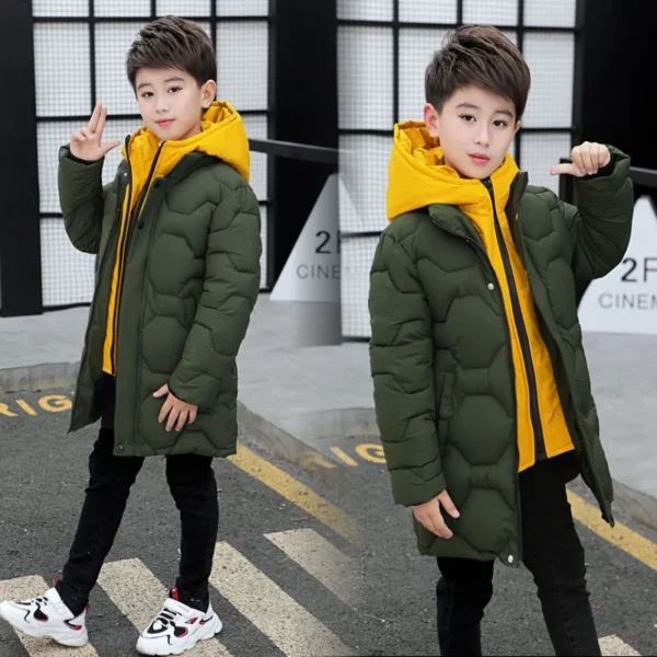 4 6 8 10 12 14 Years Big Boys Jacket Autumn Winter Thicken Warm Teenager Kids Jackets Fashion Long Style Zipper Hooded Boys Coat 2