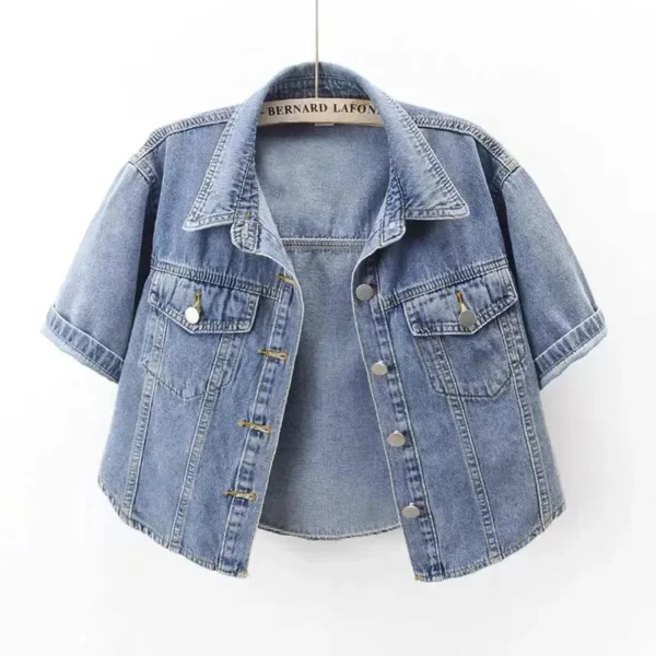 Lucyever Denim Jacket for Women 2023 Summer Loose Single Breasted Turn Down Collar Short Sleeve Jacket Korean Fashion Crop Coat 1