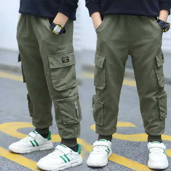 Boys Cargo Pants Spring Streetwear Jogger Sweatpant Trousers Teenage Kids Elastic Waist Long Pants for Children 10 to 12 Years 5