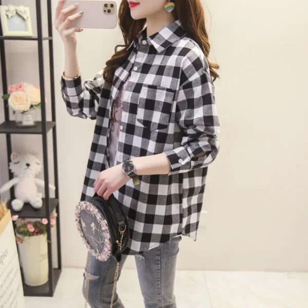 Brand Casual Women's Plaid Shirt 2023 Autumn New Boutique Ladies Loose Blouse and Tops Female Long Sleeve Blouses Clothes 4