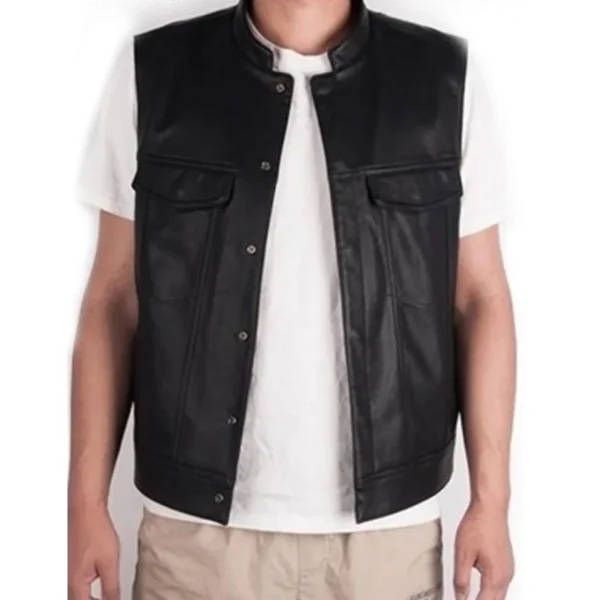 Men Vest Black Biker Motorcycle Hip Hop Waistcoat Male Faux Leather Punk  Spring Sleeveless Leather Vest Plus Size Loose Casual 3