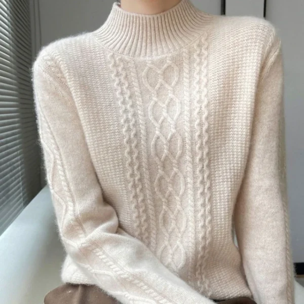 2023 Autumn and Winter New Women Sweater Warm Cashmere Sweater Loose Large Size Top Half Turtleneck Knitted Bottoming Shirt 5