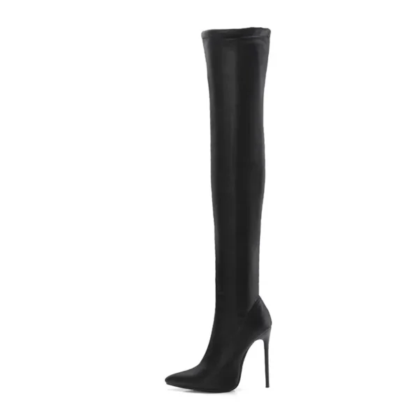 Thigh High Boots Women Autumn Spring Sexy Over the Knee Boots Stretch Flock High Heel Long Shoes Woman Big Size 45 48 Black Grey 4