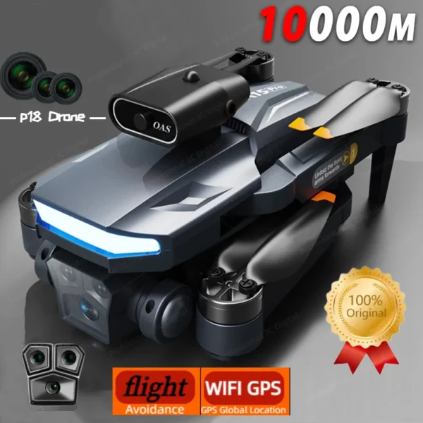 2024 P18 RC Drone 8K Professinal Three Camera Wide Angle Optical UAV Flow Positioning Four-way Obstacle Avoidance Quadcopter 1