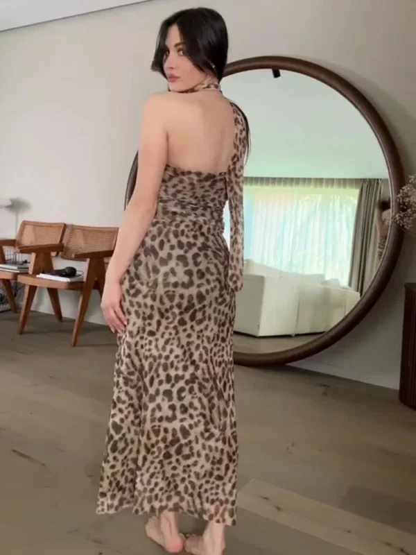 Leopard Print Tub Top Long Skirt Suit Women Sleeveless Fold Tops Hip Package Ankle-length Skirts 2024 Summer New 2 Pcs Sets 3