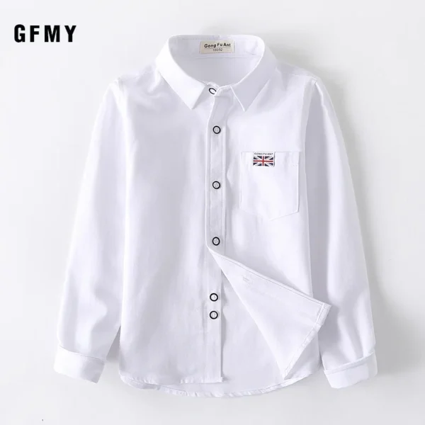 Boys Girls White Shirts for Students Uniform Long Sleeve Cotton Blouse Teenagers School Clothes Formal Wear 4 6 8 10 12 Years 2