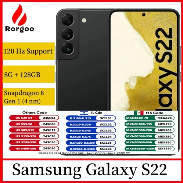 Original Samsung galaxy S22 5g S901U1 Smartphone 6.1 " 8GB RAM 128GB ROM Snapdragon NFC Octa Core Android Unlock Mobile phone 1