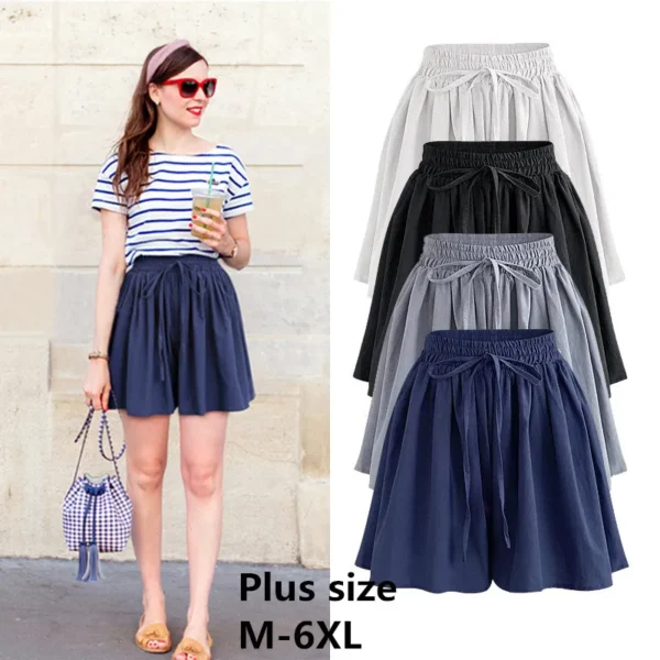 Summer Wide Leg Shorts Women Casual short Loose High waist Female Short pants M-6XL 1