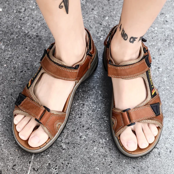 Brand Summer Men's Sandals Genuine Leather Men Slippers Gladiator Men Beach Sandals Soft Comfortable Outdoors Wading Shoes 38-48 2