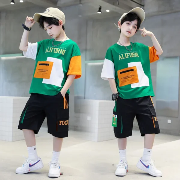 2024 summer Teenager Boys Clothes Casual Outfit Kids Tracksuit Child t shirt + shorts hot pant 4 5 6 7 8 9 10 12 11 13 14 Year 4