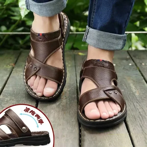 Men's Sandals 2024 Summer New Hot Sale Waterproof Anti-slip Leather Sandals Soft Sole Slippers Breathable Casual Shoes 2