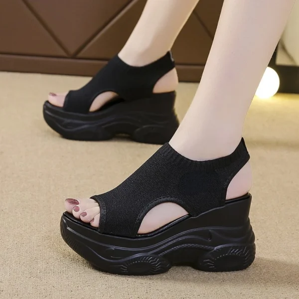 Women's Sandals 2023 Summer Wedge Heel Elastic Cloth Cover Foot Ladies Sandals Thick-soled Fashion Trifle Elevation Casual Shoes 5