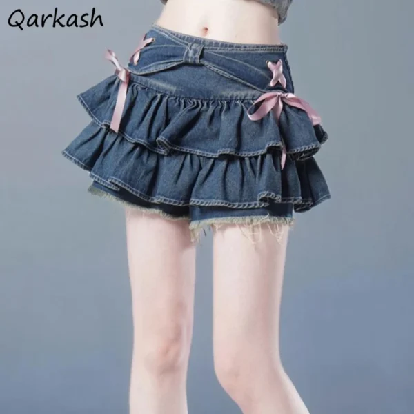 Mini Denim Skirts Women Hot Girls Sweet Kawaii Bow Vintage Y2k Clothes American Streetwear Sexy Summer A-line Мини Юбки Gothic 1