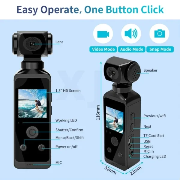 4K Ultra HD Pocket Action Camera 270° Rotatable Vlog Mini Wifi Sports Cam Waterproof Case Helmet Travel Bicycle Driver Recorder 5