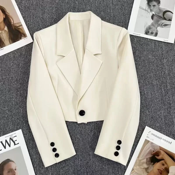 Cropped Blazers for Women 2024 New Korean Fashion Long Sleeve Button Up Suit Jacket Woman Elegant All Match Office Blazer Female 2