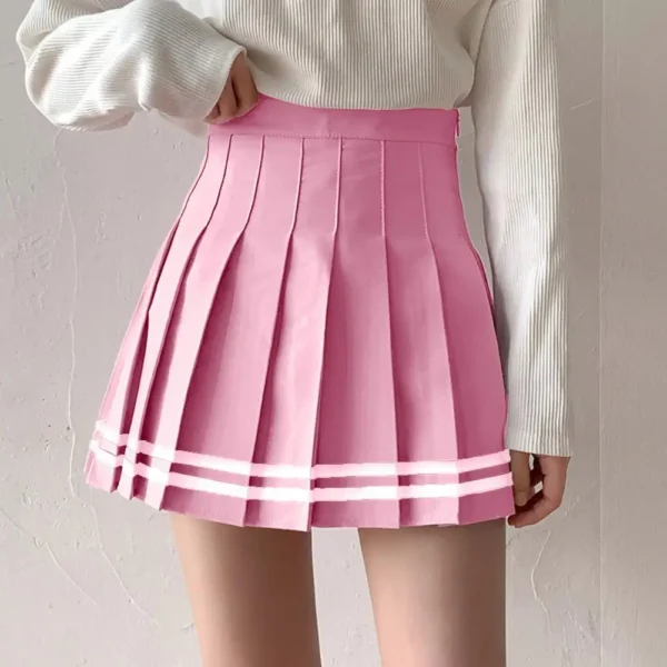 Y2k Summer Korean Fashion Short Women Skirt Casual High-Waisted Slim Elastic Striped Harajuku Pleated School Mini A-line Skirts 1