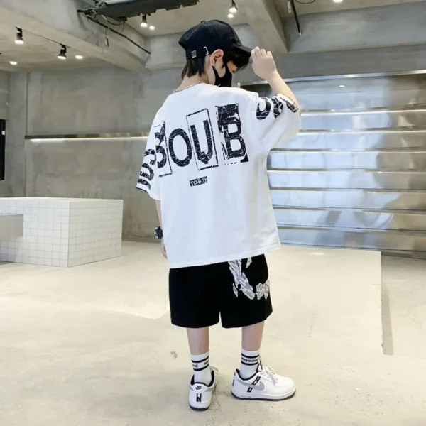 Boys Summer Trendy Casual Sports 2pcs T-shirts+Pants Suits 3-14 Years Teenage Boys Hip Hop Style Fashion Outfits Clothes Sets 2