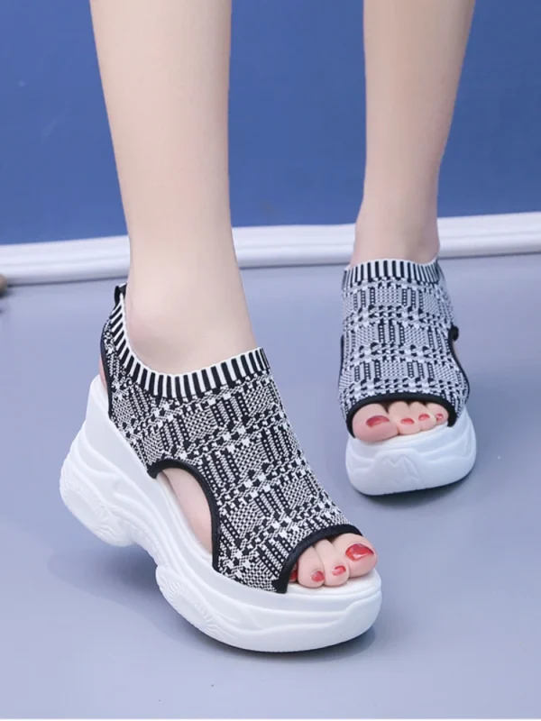 Women's Sandals 2023 Summer Wedge Heel Elastic Cloth Cover Foot Ladies Sandals Thick-soled Fashion Trifle Elevation Casual Shoes 4