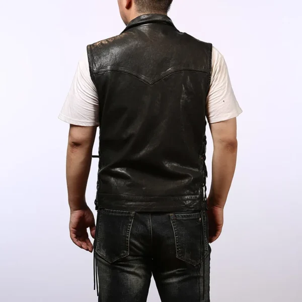 2024 Men Fashion Style New Motorcycle Punk Leather Coats Men's Sleeveless Jackets Locomotive Vest  Adjustable Black Vests 6