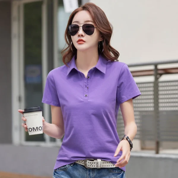 Summer New In Polo Shirt Short Sleeve Cotton Plus Size  Basic T- Shirt Women Button Casual Office Lady Formal Women Tops 2024 4