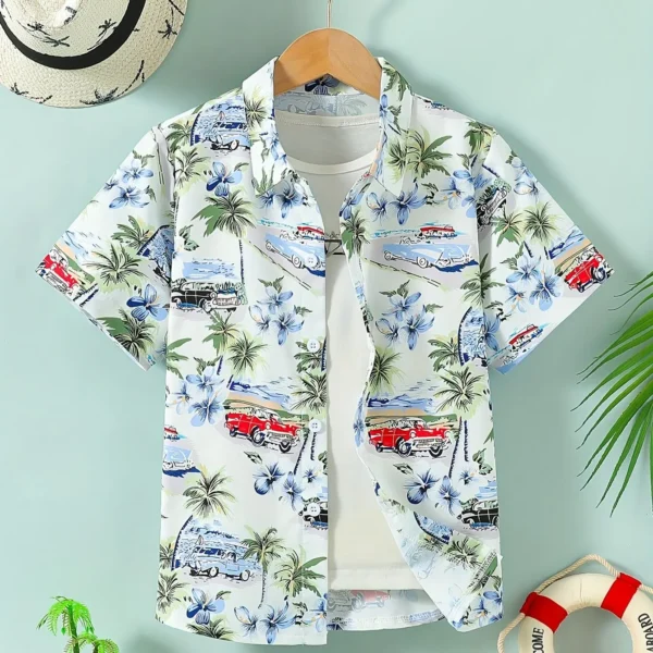 Beach Coconut Tree Print Boys Creative Top Shirts Casual Short Sleeve Lapel Shirt Tops Boys Clothes for Summer Outdoor Holiday 4