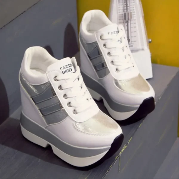 2022 Autumn Women High Platform Shoes Height Increasing Casual Shoes 12 CM Thick Sole Trainers Breathable Shoes Women Sneakers 3