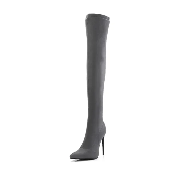 Thigh High Boots Women Autumn Spring Sexy Over the Knee Boots Stretch Flock High Heel Long Shoes Woman Big Size 45 48 Black Grey 3