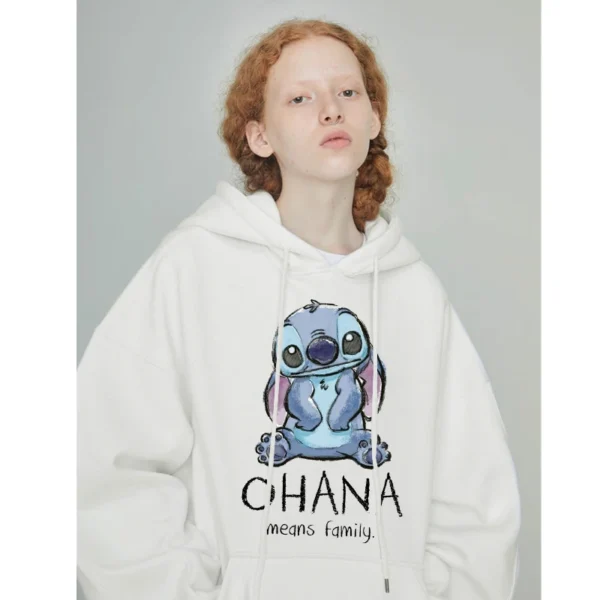 Disney Stitch Hoodies Women Harajuku Pullovers Cute Kawaii Casual Tops O-Neck Angel Print Hooded Sweatshirt Oversized Hoodie 4