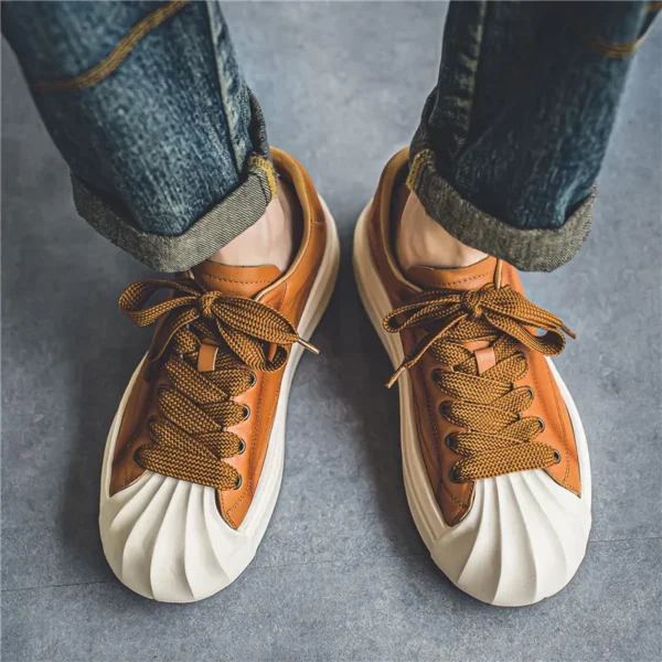 Fashion Brown Shell Toe Shoes Men 2023 Designer Low Leather Sneakers Men Breathable Mens Vulcanized Shoes zapatillas de hombre 4