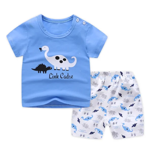 Casual Kids Clothes 2 Piece Set Clothing Green Cool Boy T-shirt + Shorts Clothing Boys Tracksuit Children Baby Clothes 4