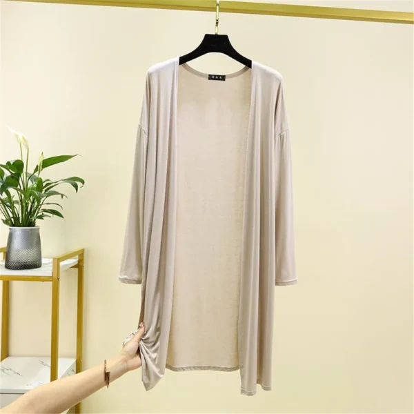 Midi Long Modal Cardigan Spring Summer Women Casual Loose Thin Split Shawl Cardigan Jacket Lady Long Sleeve Sun Protection Coat 4