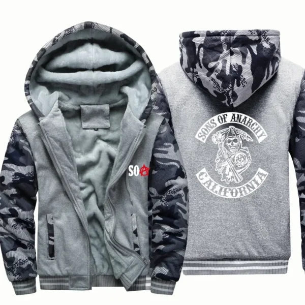 Men Women black red blue Winter TV Sons Of Anarchy Jacket Thick plush Hoodie SOA Warm Camouflage Coat zipper Sweatshirt clothes 5