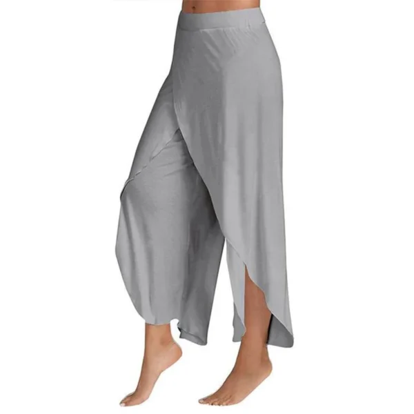 Women Wide Leg Pants Yoga Split Trousers Female Elastic Wasit Casual Loose Fitness Open Leg Pants Solid Color Harem Pants 2