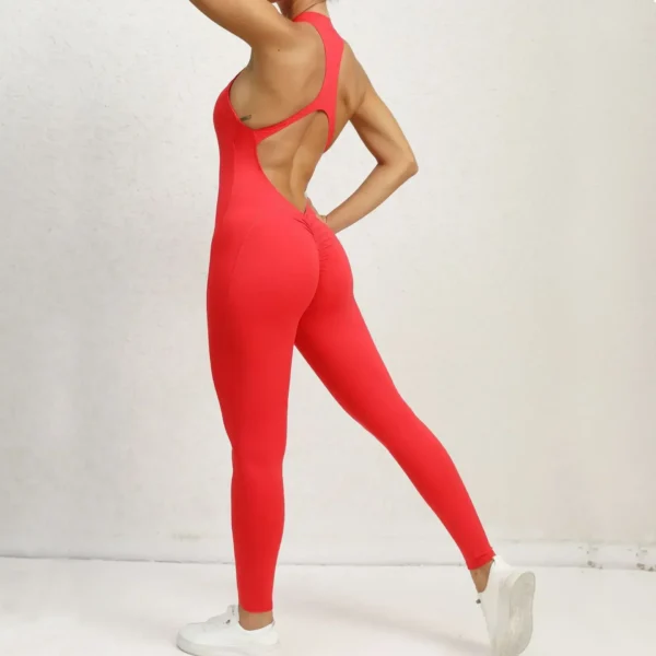 Sexy Hollow Backless Scrunch Sporty Jumpsuit Raises Butt Woman Gym Set One Piece Sport Suit Sleeveless Zip Yoga Fitness Overalls 3