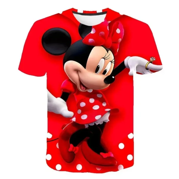 2024 Summer Disney Mickey Minnie Mouse Cartoon 3d Print Short Sleeves T Shirts Girls Casual Tops Fashion Tees Clothes 2