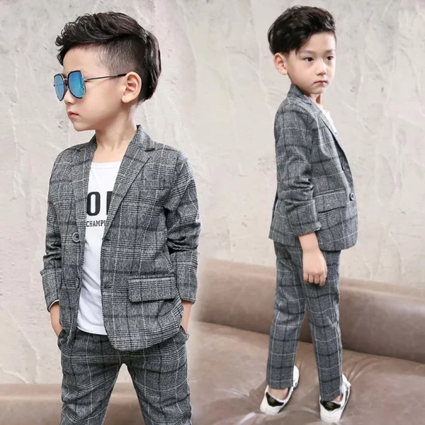 2024 Autumn winter Boys Clothes children Set Plaid Gentleman Top jacket + Pants Outfits Suit Teenager 4 5 6 7 8 9 10 11 12 year 3