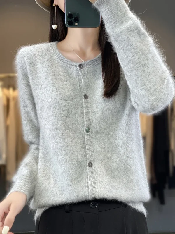 Aliselect Women Cardigan Super Warm Pure Mink Cashmere Sweaters O-neck Loose Female Clothes Ladies' Solid Color Knitwear Tops 1