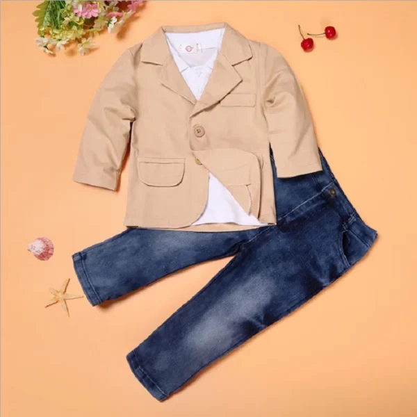 Boys Clothes 3PCS Suits 2 3 4 5 6 7 8 Years Children 3-Pieces Clothing Set Kids Coat + Shirt + Jean Baby Outfit Jacket Pant 1