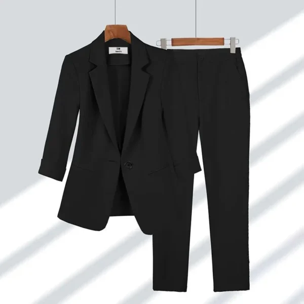 2023 Summer New Thin Jacket Blazer Casual Wide Leg Pants Two Piece Elegant Women's Pants Set Office Outfits Business Clothing 5