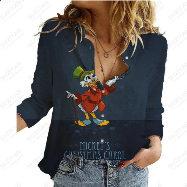 2023 Summer New Women's Long Sleeve Shirt Disney 3D Printed Button Cardigan Temperament Simple Shirt Street Loose Women's Shirt 4