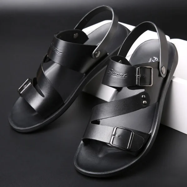 Fashion Comfortable Men's Sandals Solid Color Open Toe Mens Leather Sandals 2023 New Slippers Beach for Male Leather Footwear 4