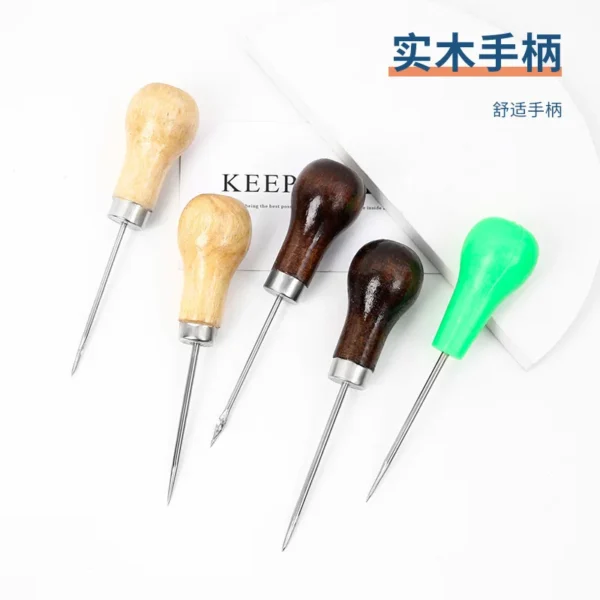 1PC Canvas Leather Sewing Shoes Wood Handle Tool Awl Hand Stitching Taper Leathercraft Needle Tool Kit Craft Sewing Supplies 6